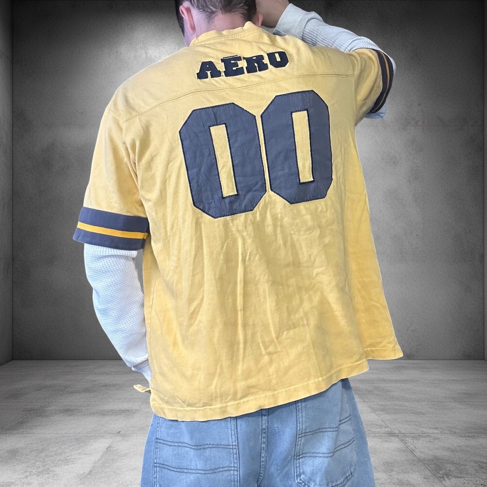 Vintage Aeropostale Y2K Football Jersey T-Shirt Yellow Aero 00 Boxy Fit 1383 - Picture 3 of 8